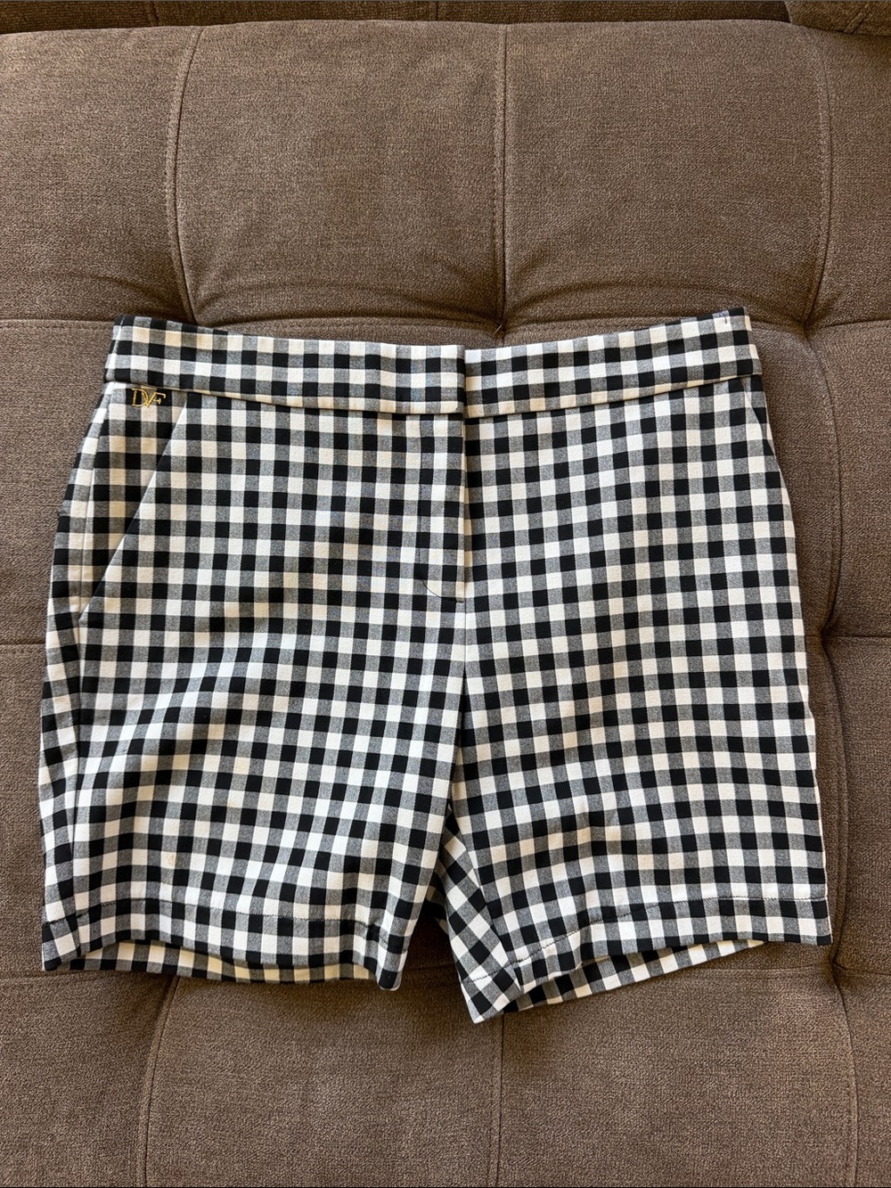 Diane Von Furstenberg Black and White Gingham Bermuda Shorts